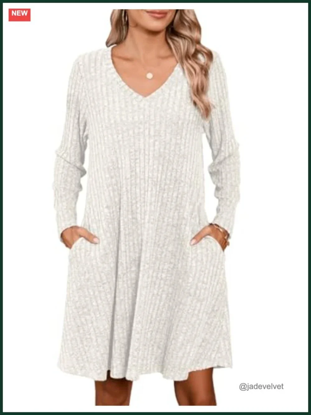 Women's Plus Size Knit Sweater Dress Long Sleeve V-Neck with Pockets Casual